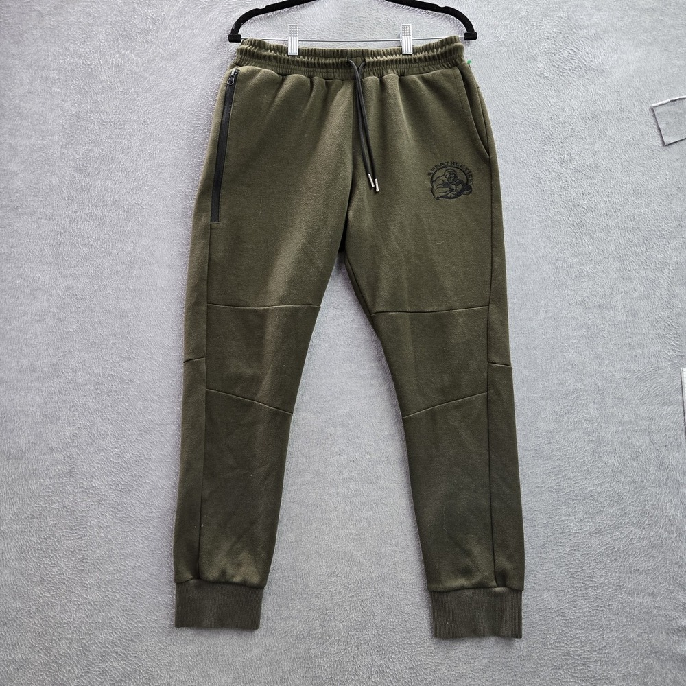 APE ATHLETICS Men Activewear Pants L Green Sweatpants Gorilla‎ Head Embroidered